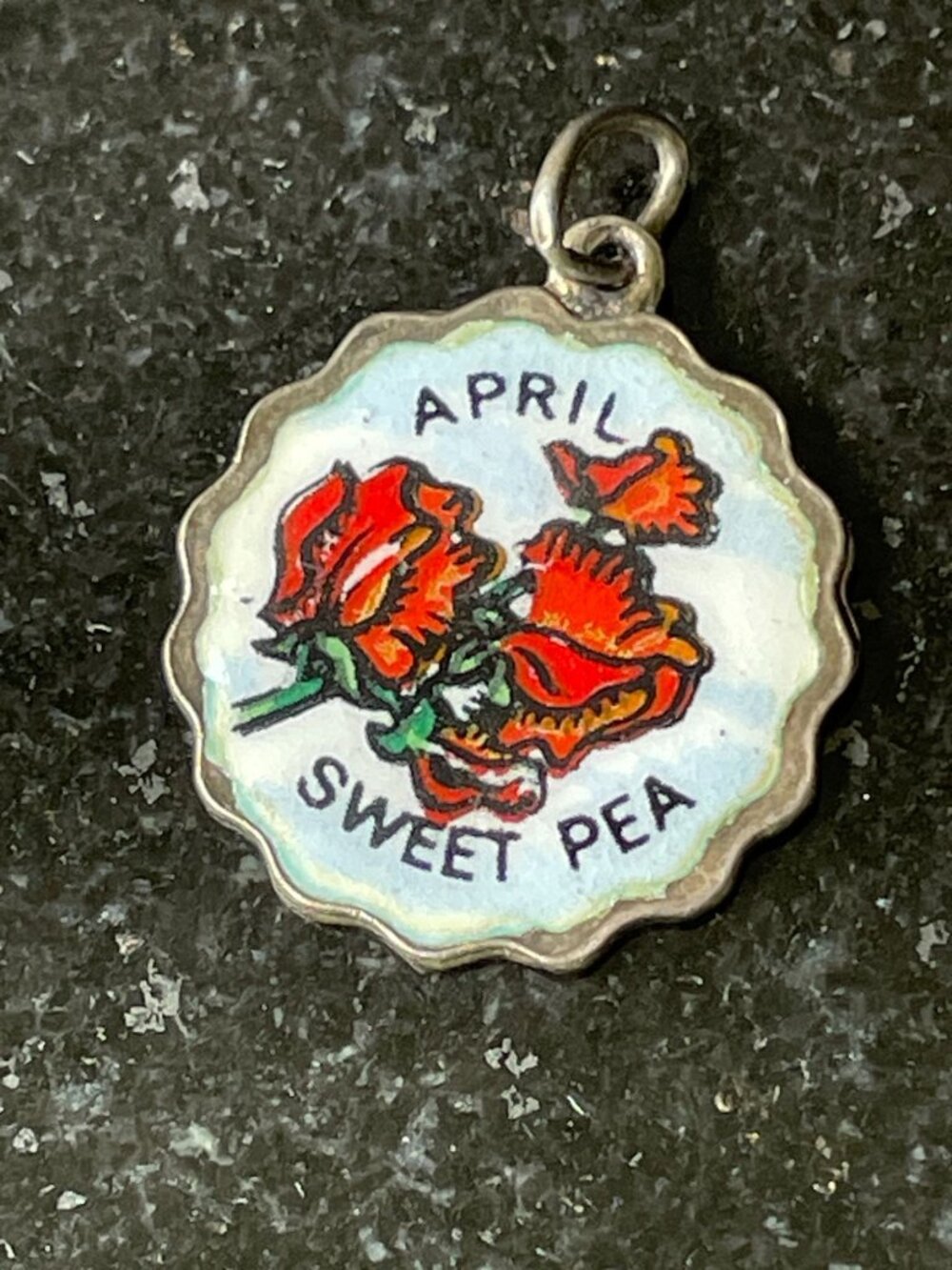 Vintage Remshardt Germany 925 Sterling Enamel April Sweet Pea Flower Charm
